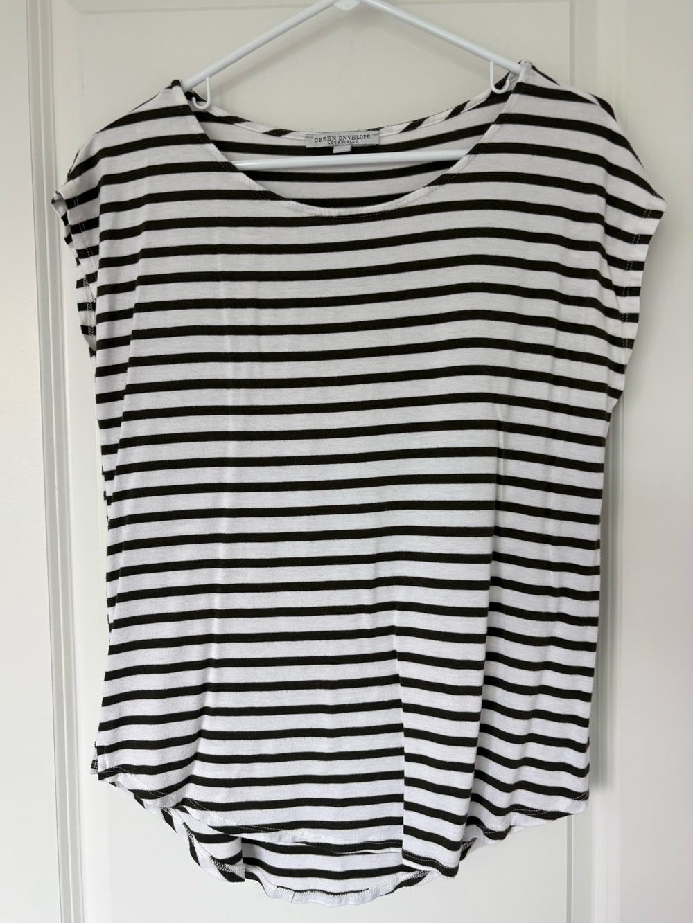Green Envelope Stripe cap sleeve top - Medium